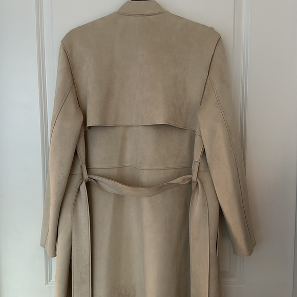 H&M Faux Suede Beige Longline Coat Size Medium - Picture 4 of 9